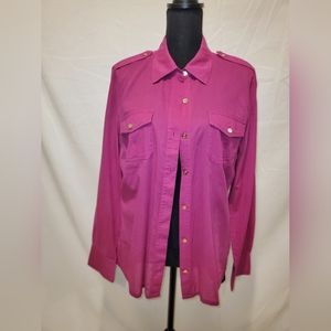 Tory Burch Button down, longsleeve Magenta pink Blouse, Size 14.